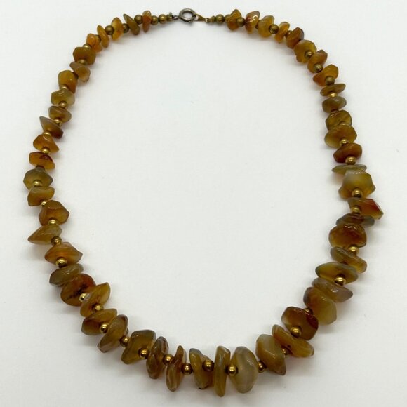 Estate Jewelry - Vintage Amber Nugget Necklace Graduated Butterscotch Honey Chips With Gold-Tone